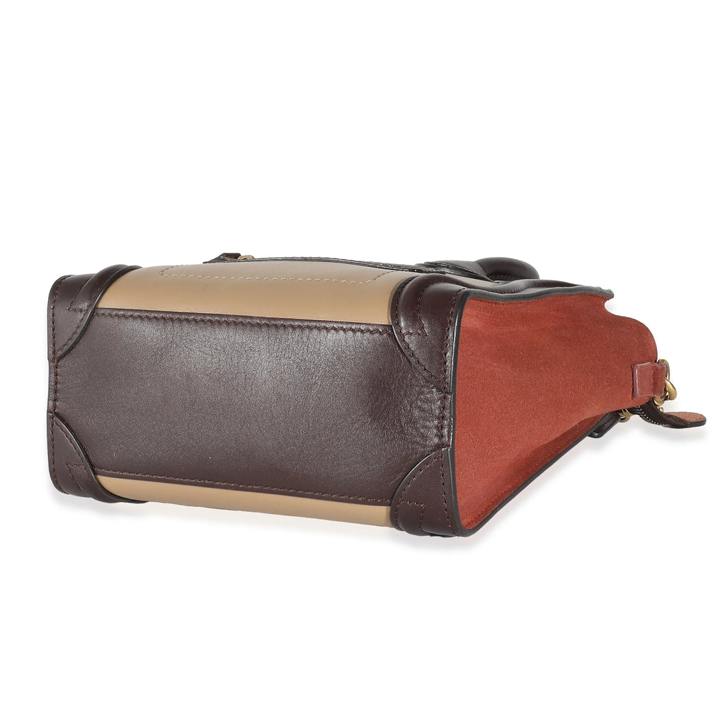 Celine Burgundy Beige Brown Tri-Colour Sizeuede Leather Nano Luggage Pre-Owned