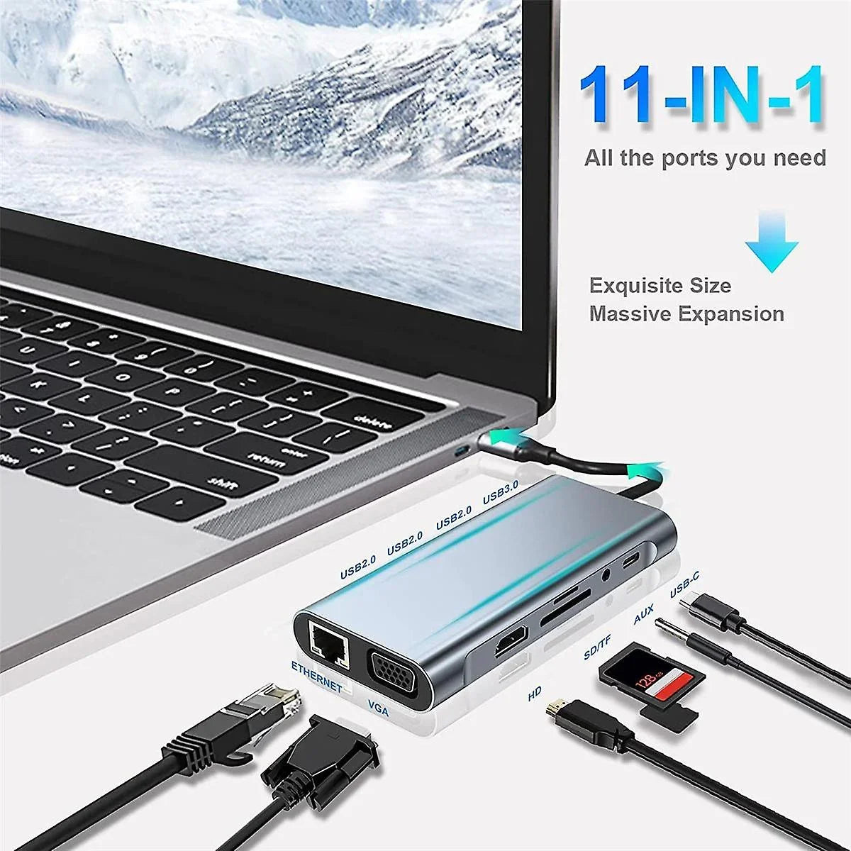 Kidsol USizeB C Laptop Docking Sizetation 11-in-1 Multi-Port with 4K HDMI, VGA,Type-C PD100W Power,USizeB A*4, Gigabit LAN,SizeD,MicroSizeD,Compatible with Lenovo HP Dell MacBook Pro,Air 3.5mm Ports