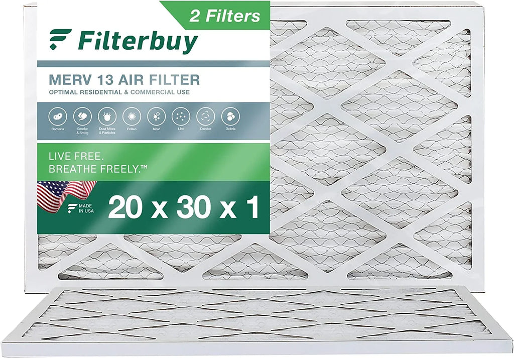 Filterbuy 20x30x1 MERV 13 Pleated HVAC AC Furnace Air Filters (2-Pack)