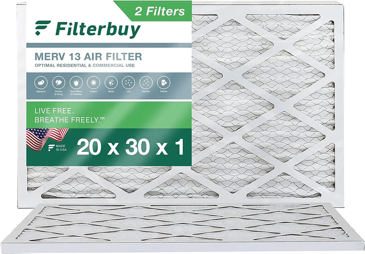Filterbuy 20x30x1 MERV 13 Pleated HVAC AC Furnace Air Filters (2-Pack)