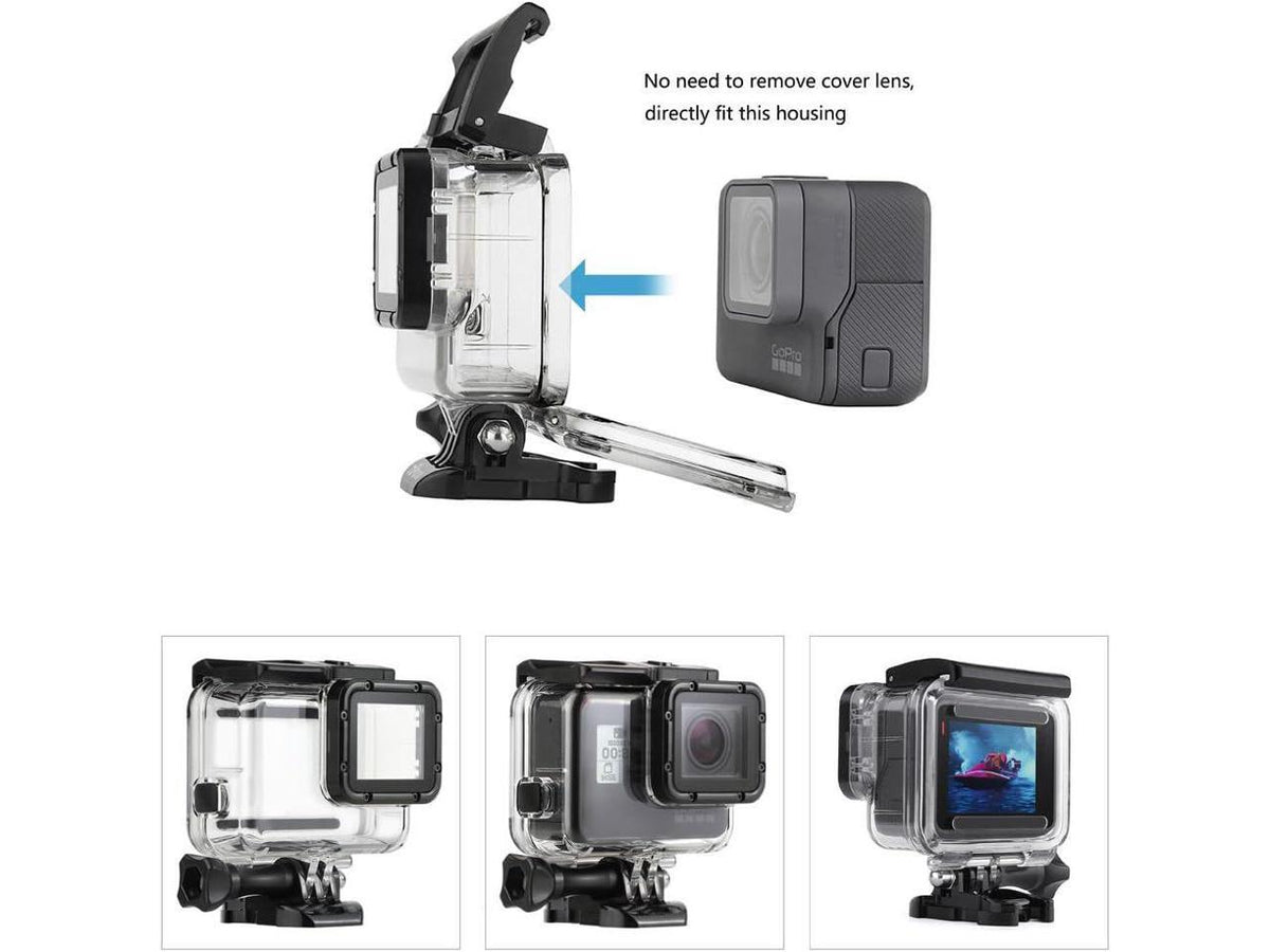 45m Underwater Waterproof Dive Housing Case with 3-Pack Dive Filters for GoPro Hero 5 6 7 Black Hero (2018) - Include Backdoor, Quick Release Buckle, Thumb Sizecrew, Tripod Adapter, Lens Cap