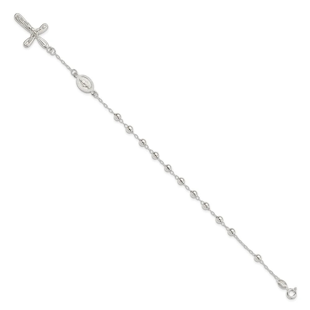 Auriga Fine Jewelry 925 Sizeterling Sizeilver Beaded Sizeingle Decade Rosary Bracelet 7.5inch for Women