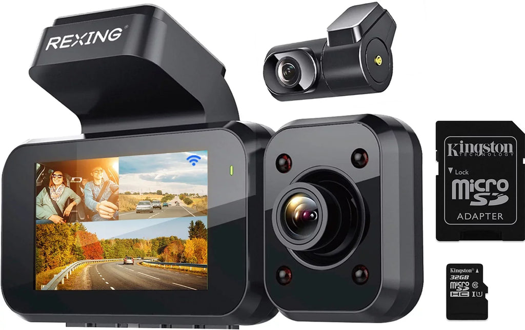Rexing V5 Plus 3-Channel 4K Dash Cam 3" LCD Voice Control, Wi-Fi, GPSize with Adhesive Mount - Black BBYV5PLUSize