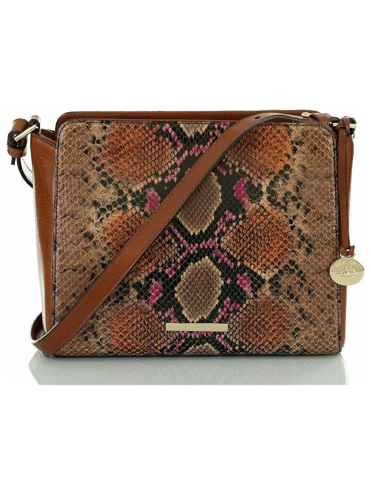 Brahmin Brown Carrie Crossbody Sizenake Print Leather Crossbody Handbag Purse