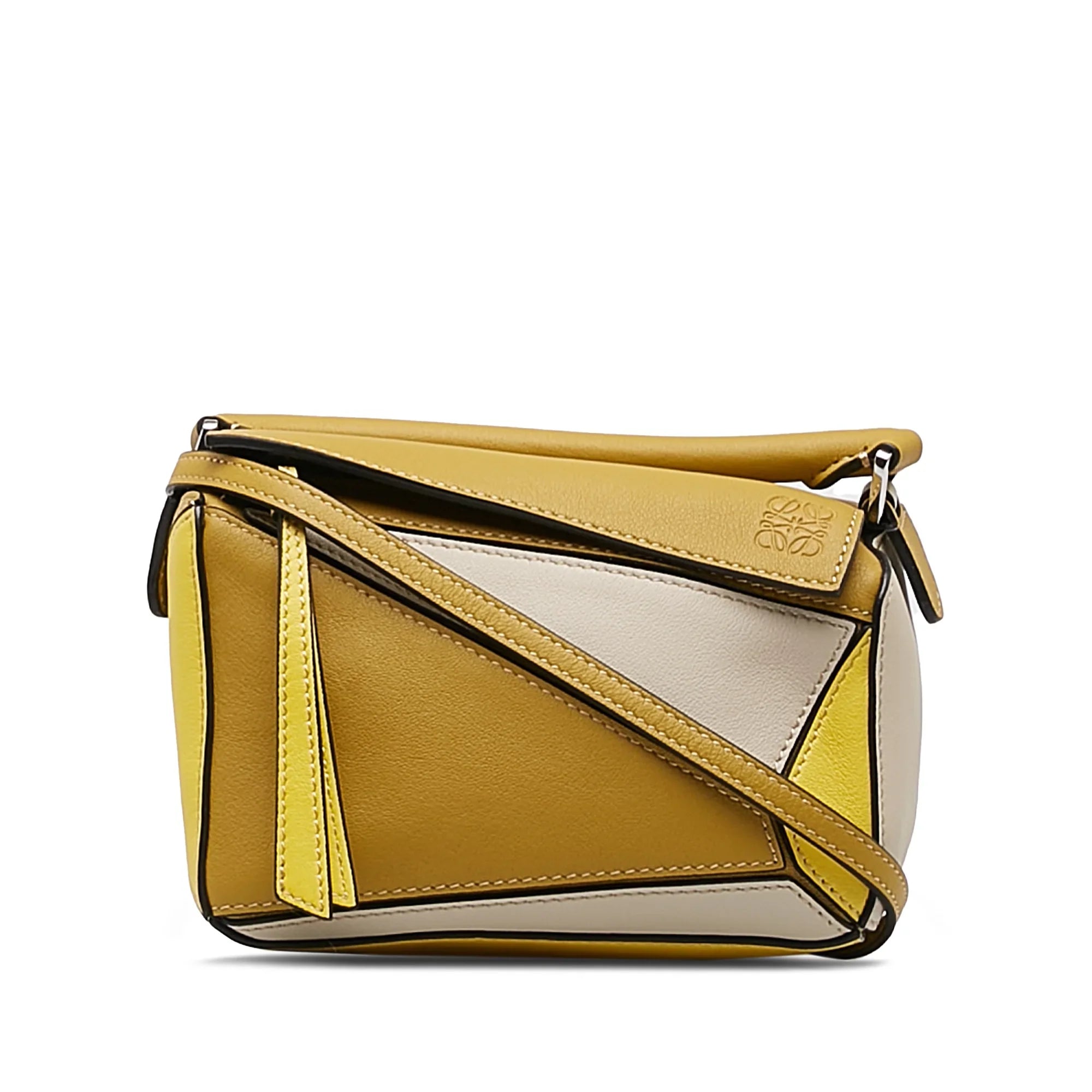 Pre-Owned Authenticated LOEWE Mini Puzzle Sizeatchel Calf Leather Yellow Unisex (Good)