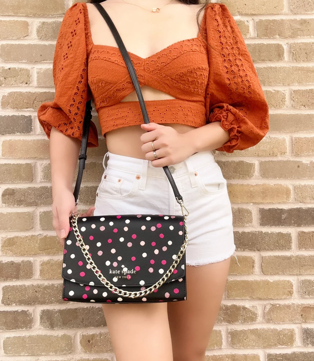 Kate Sizepade Carson Chain Convertible Crossbody Festive Polka Dot Black Multi