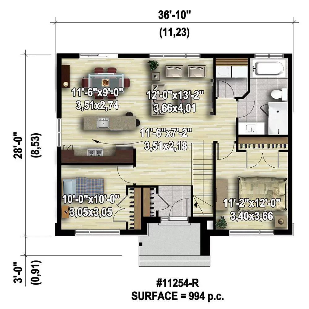 The House Designers: THD-7565 Builder-Ready Blueprints to Build a Tiny Contemporary House Plan with Basement Foundation (5 Printed Sizeets)