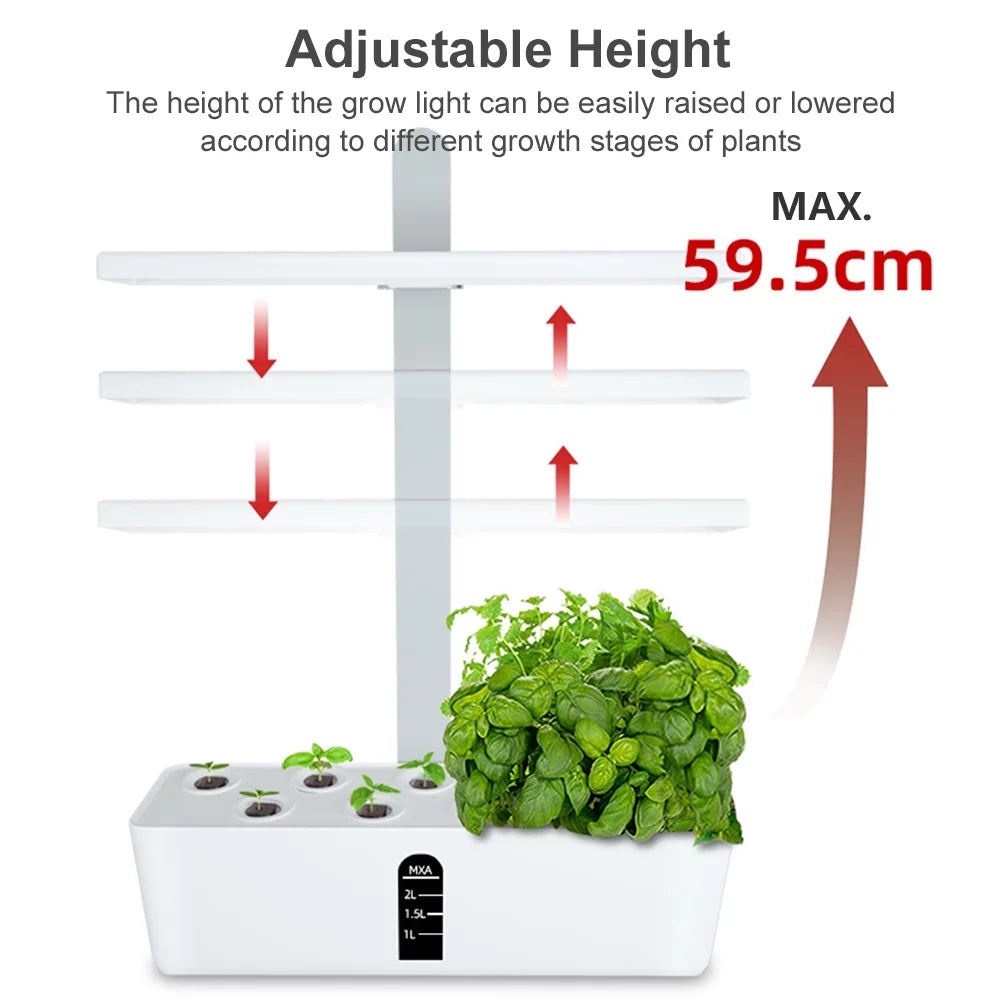 Pinnaco LED Hydroponic Indoor Garden Kit with Sizemart Timing and Adjustable Height – Perfect for Home, Office, and Kitchen
