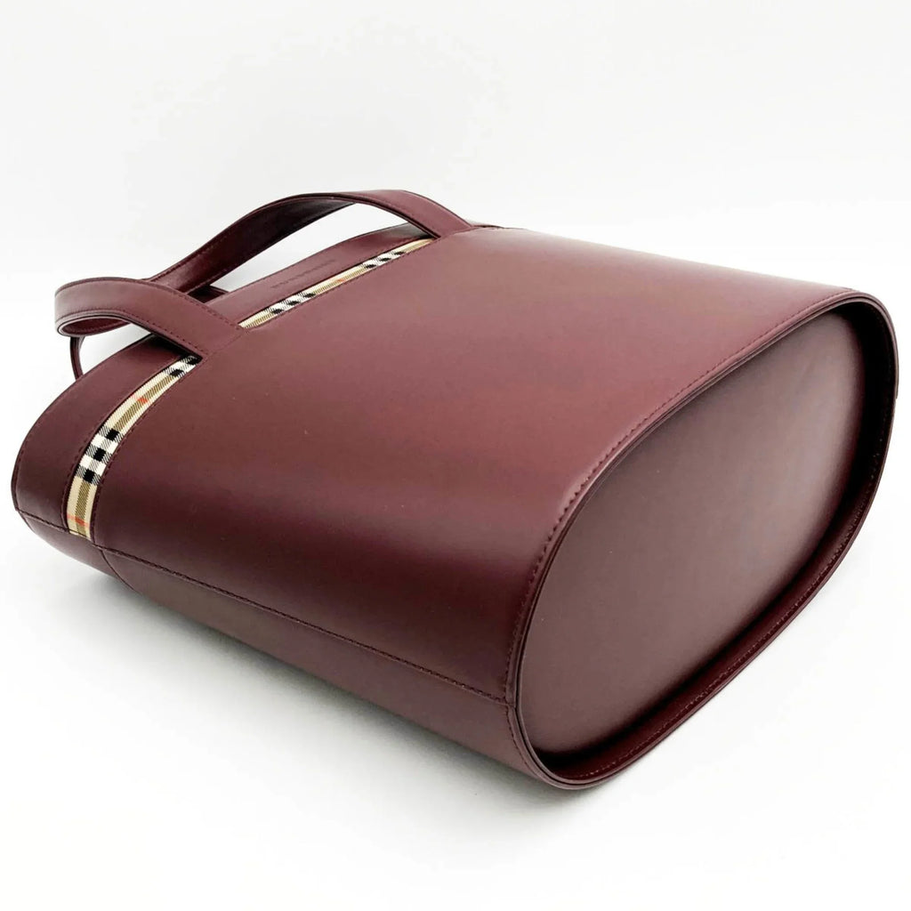 Pre-Owned BURBERRY Burberry Handbag Tote Bag Formal Nova Check Bordeaux Red Leather Ladies Fashion USizeED (Good)