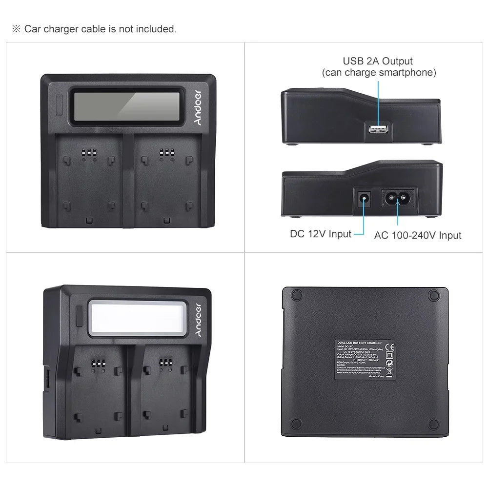 Andoer NP-FZ100 Dual Channel LCD Battery Replacement for  A7III A9 A7RIII A7SizeIII
