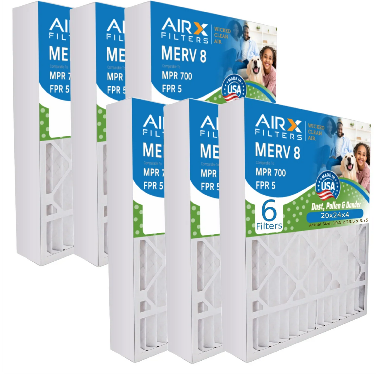 20x24x4 Air Filter MERV 8 Comparable to MPR 700 & FPR 5 Electrostatic Pleated Air Conditioner Filter 6 Pack HVAC AC Premium USizeA Made 20x24x4 Furnace Filters by AIRX FILTERSize WICKED CLEAN AIR.