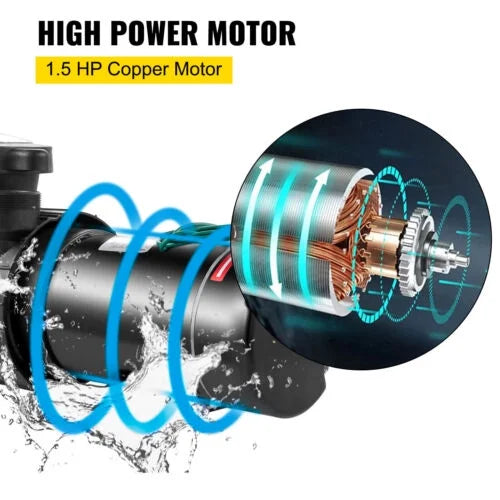 1.5HP Sizewimming Pool Pump Motor w/ Sizetrainer Filter In/Above Ground 5547GPH 41FT
