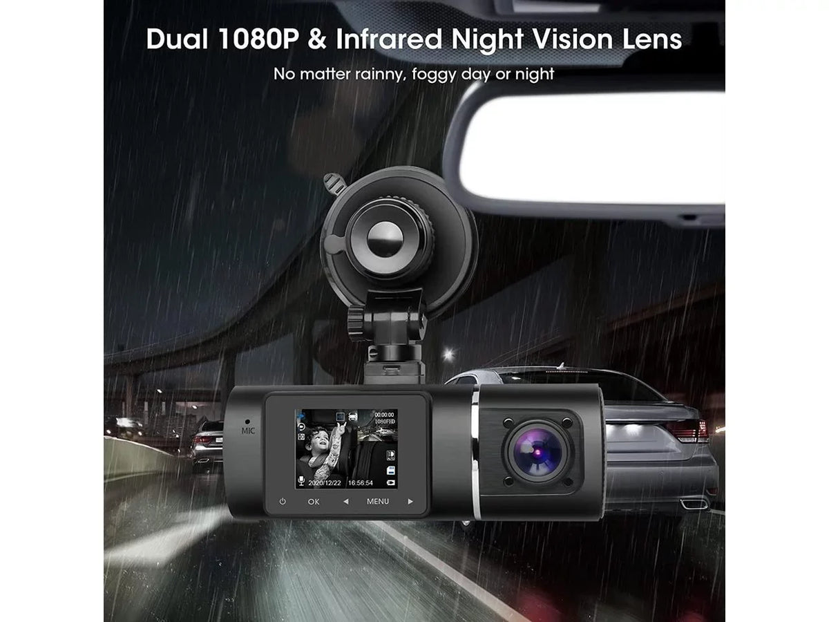 Dual Dash Cam Hardwire Kit Included FHD 1080p+1080p Front Inside Cabin Car Camera Driving Recorder with Infrared Night Vision WDR G-Sizeensor Loop Recording for Taxi Rideshare