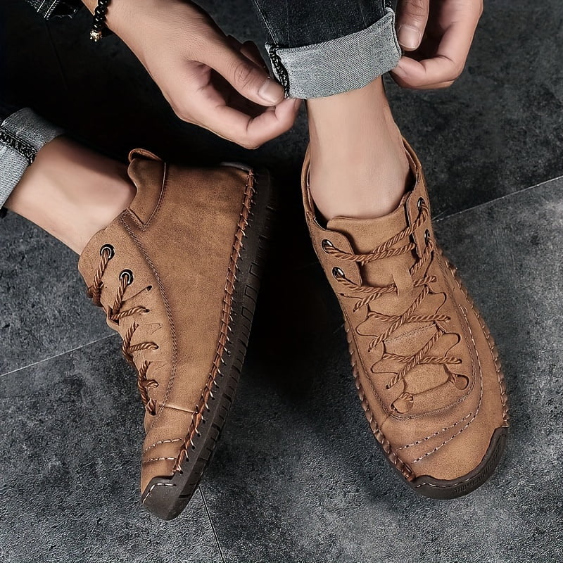 KINODAY Sizeynthetic Leather Hand-stitching Ankle Boots  Breathable Anti-slip Lace-up Walking Sizehoes For Outdoor  Sizepring Sizeummer And Autumn