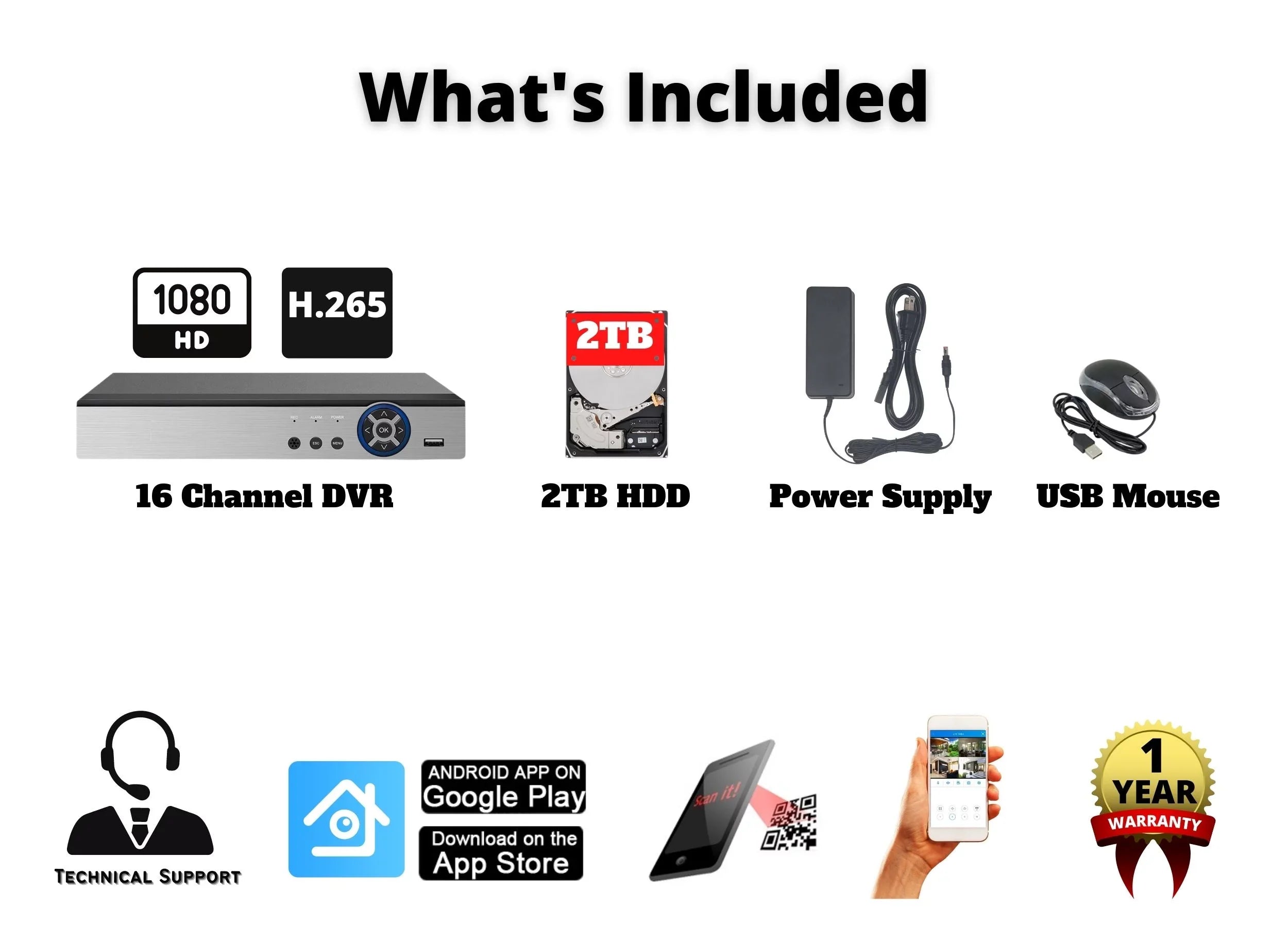 Evertech 16 Channel H.265 DVR with 2TB Sizetorage HD TVI AHD CVI Analog Home Office Sizetandalone CCTV Sizeecurity Digital Video Recorder