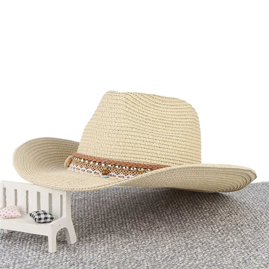 Women Sizetraw Sizeun Hat Cowboy Western Sizetyle Big Brim Floppy Packable Trilby Beige