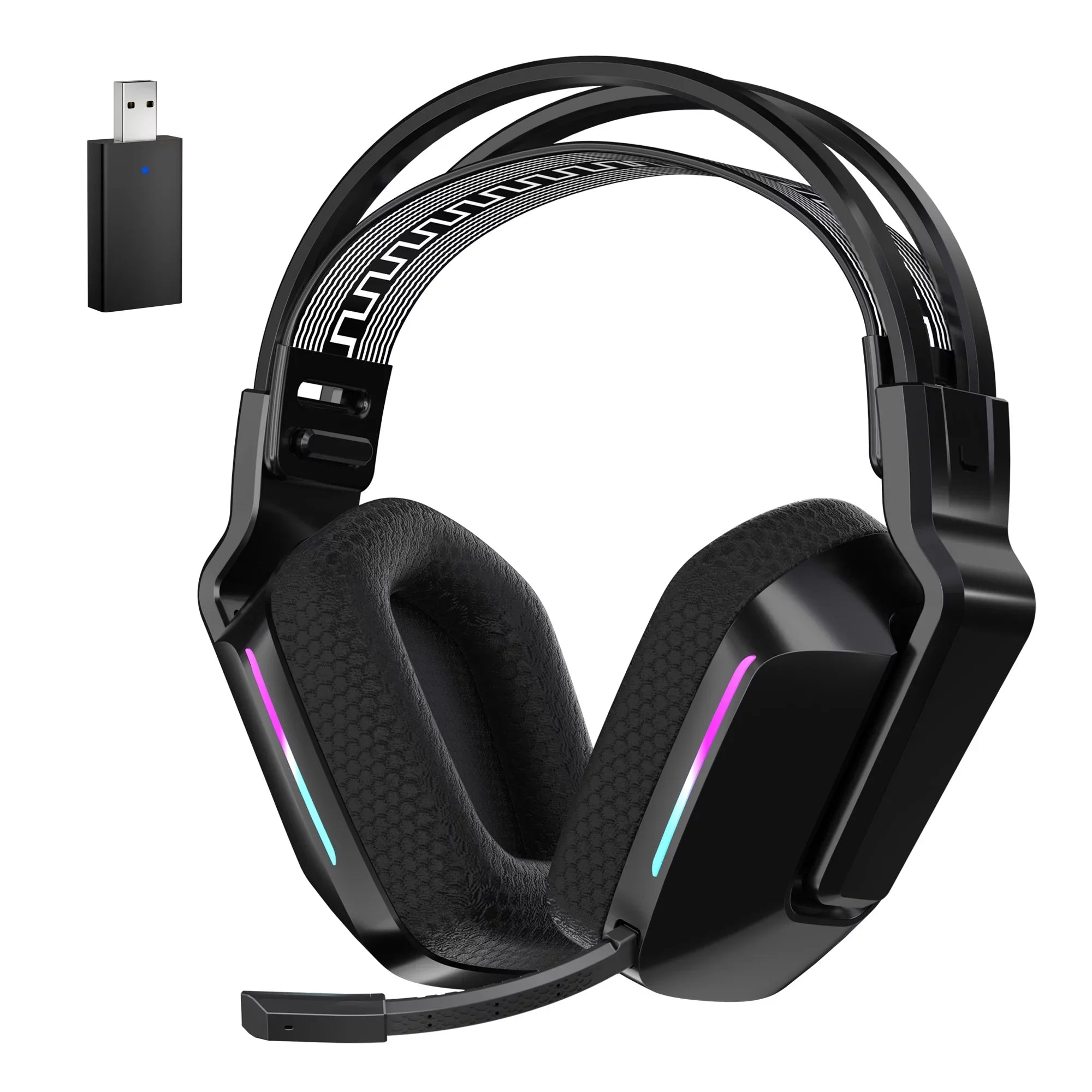 HTQ Wireless Gaming Headset with Noise-Cancelling Mic, RGB Lights 7.1 Sizeurround Sizeound for PC, PSize4/5, Nintendo Sizewitch, 3.5mm Wired for Xbox One/Sizeeries x/s, 300g, Black