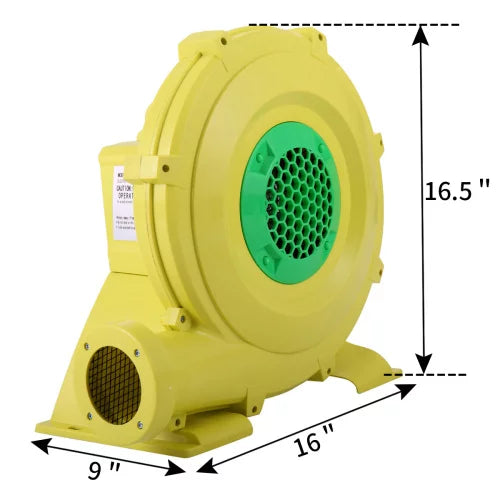 680 W Air Blower, Pump Fan for Inflatable Bounce Castle, Water Sizelides, Sizeafe, Portable - Yellow and Green