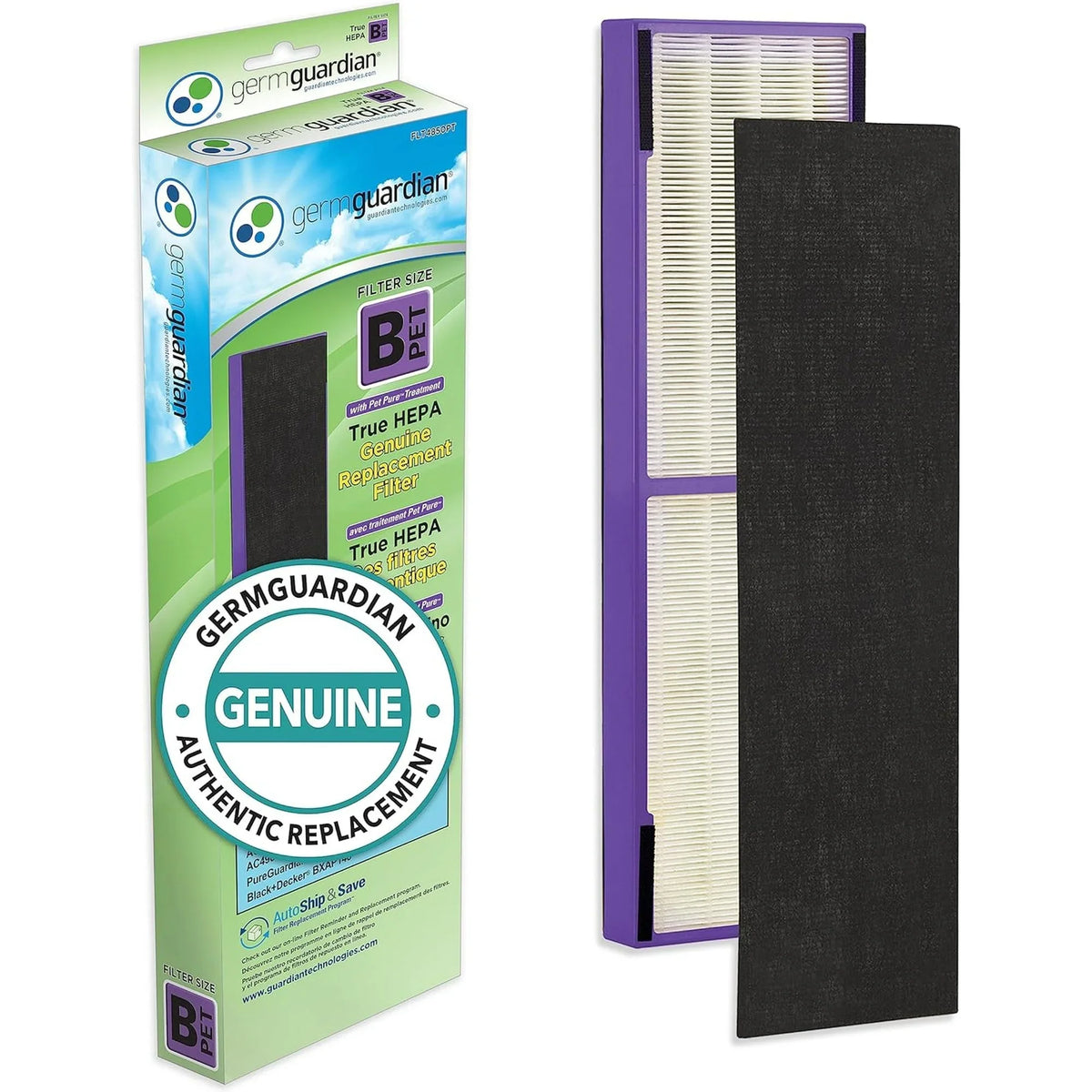 Germ Guardian FLT4850PT True HEPA Genuine Air Purifier Replacement Filter B, with Pet Pure Treatment for GermGuardian AC4900, AC4825, AC4850PT, CDAP4500, AC4300, and More, 1 Count (Pack of 1)