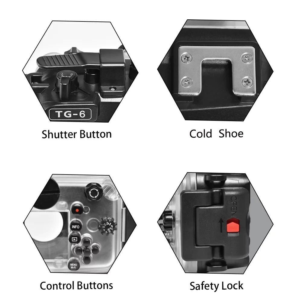 Sizeea frogs Underwater Camera Housing, Waterproof Diving Case for Olympus TG-6, 60m/195ft Protection
