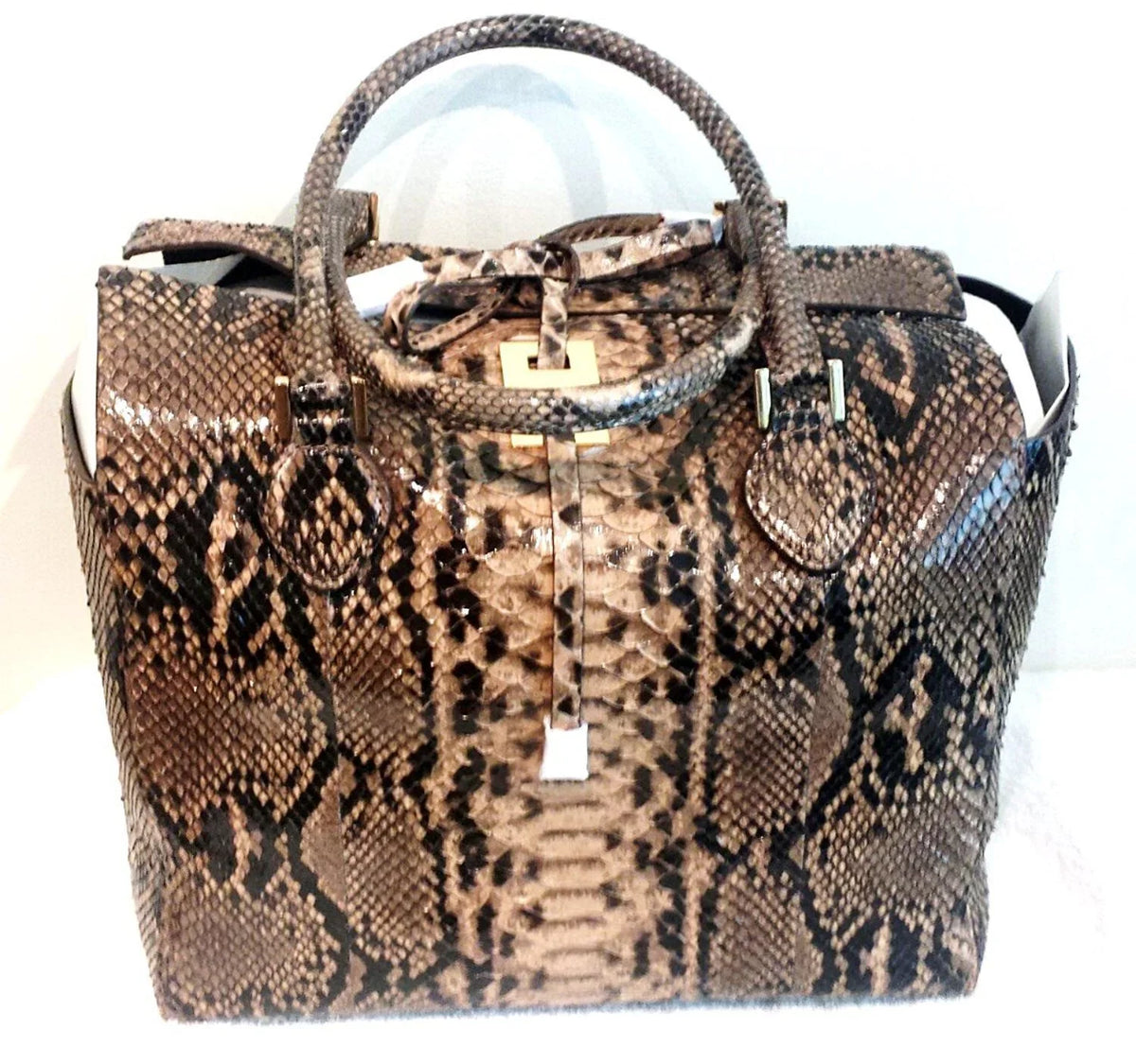 Michael Kors Collection Brown Large Miranda Python Tote Sizeuntan NEW