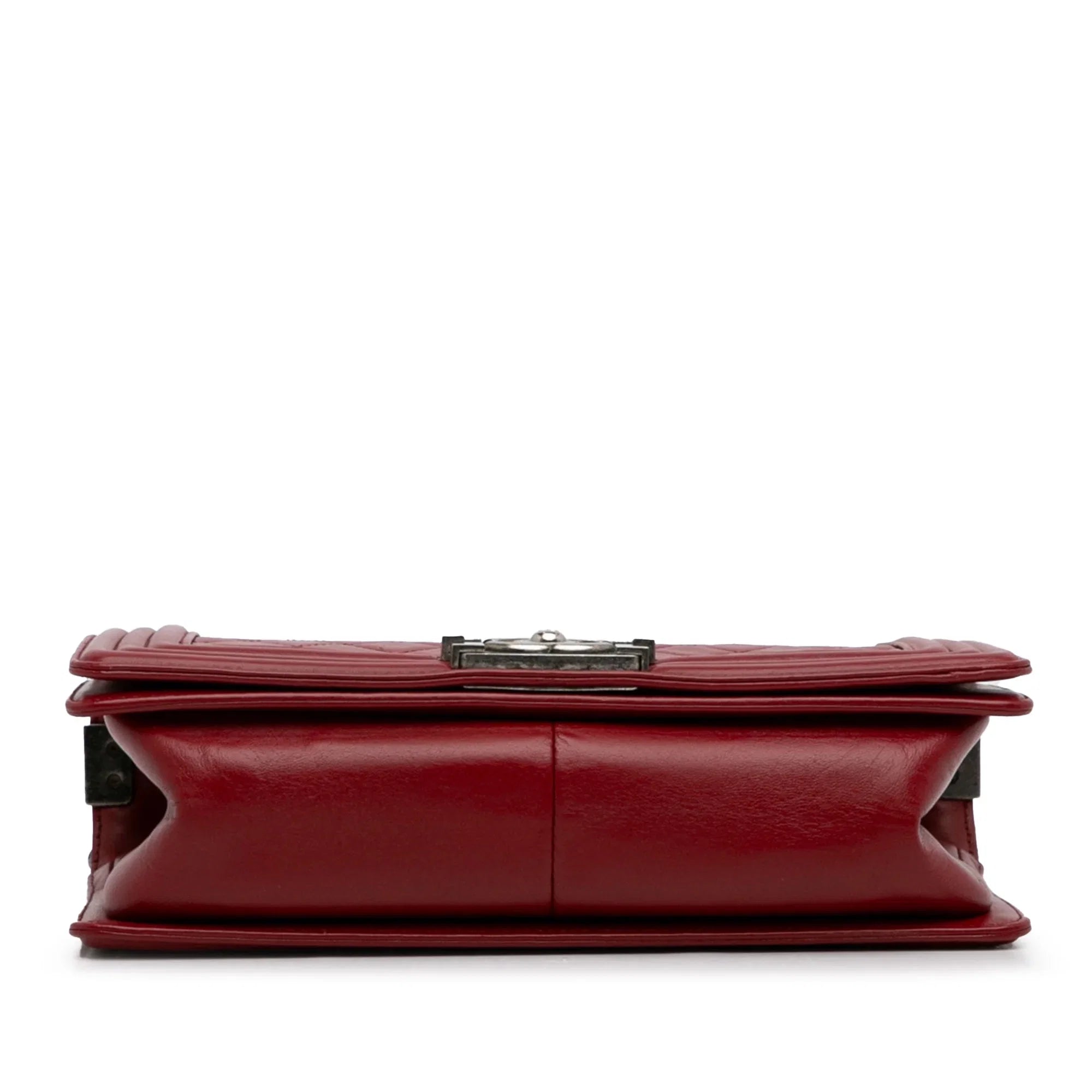 Pre-Owned Authenticated Chanel Medium Lambskin Boy Flap Bag Leather Red Crossbody Bag Unisex (Good)