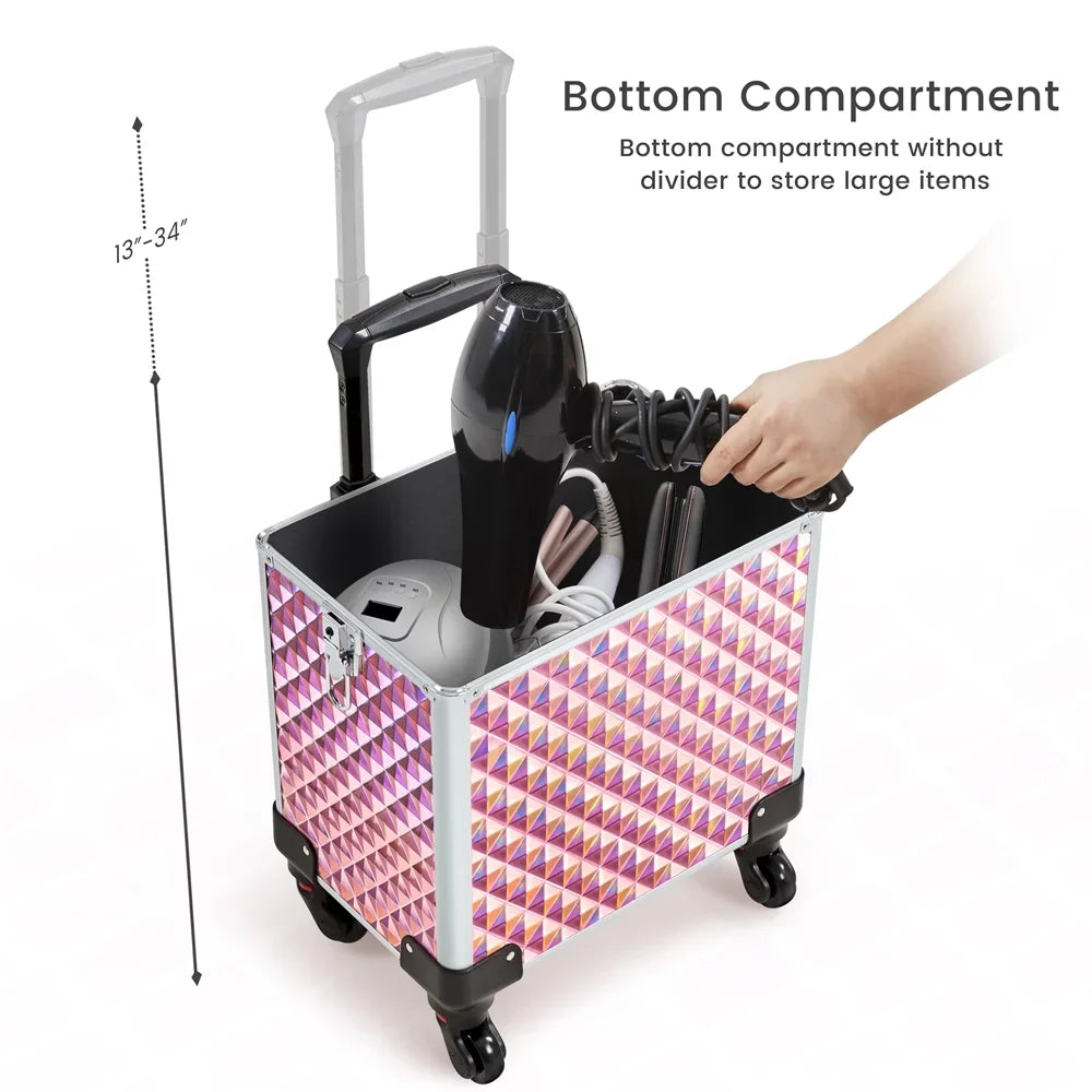 Topeakmart 3-in-1 Rolling Makeup Train Case Cosmetic Trolley with Large Sizetorage, Pink