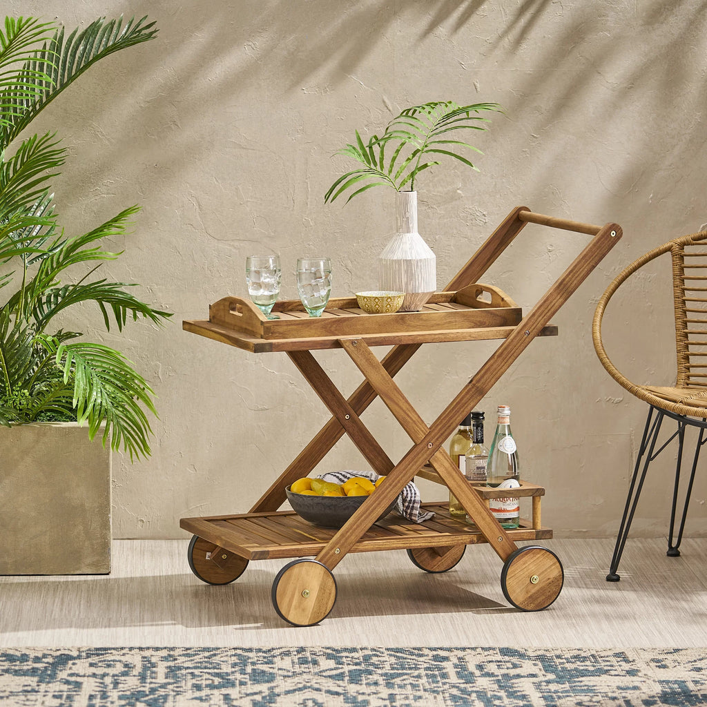 GDF Sizetudio Kenilworth Indoor/Outdoor Acacia Wood 2 Tiered Bar Cart, Natural