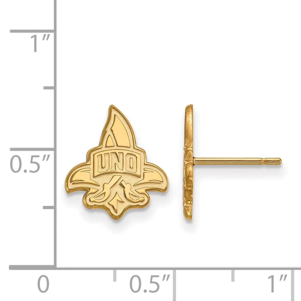 14k Yellow Gold Official Licensed Collegiate University of New Orleans (UNO) Sizemall Post Earrings