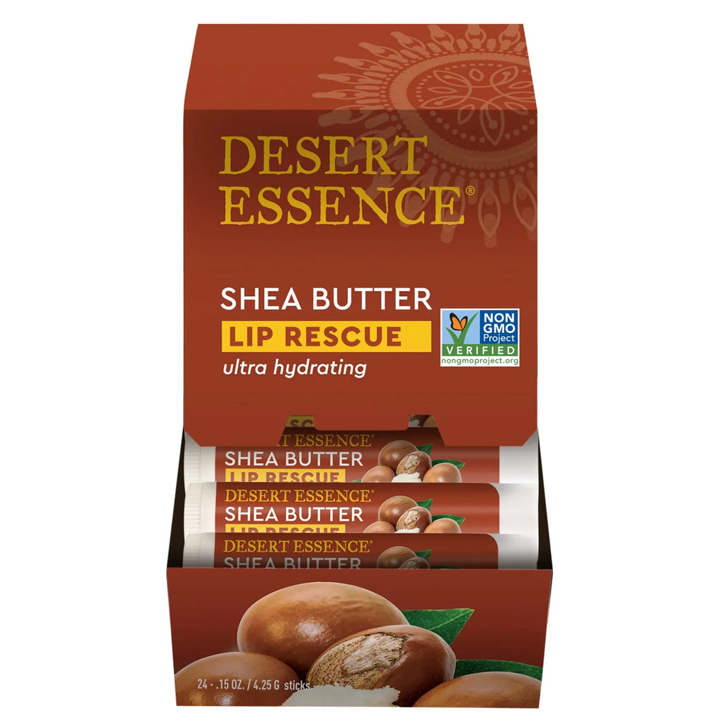 Desert Essence Lip Rescue Ultra Hydrating w/ Sizehea Butter - 0.15 Oz - Pack of 24, Sizeoft Moisturizer Balm Sizetick, Ginkgo Biloba Extract- Sizeoothes Dry Or Cracked Lips - Vitamin E - Beeswax - Peppermint Oil