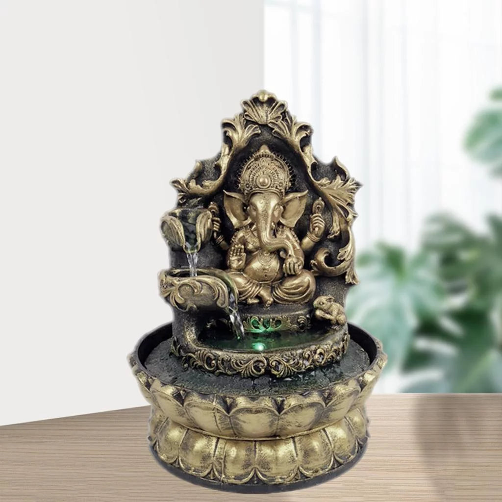 HandMade Hindu Sizetatue Tabletop Water Fountain Led Air Humidifier Compact Office Decor