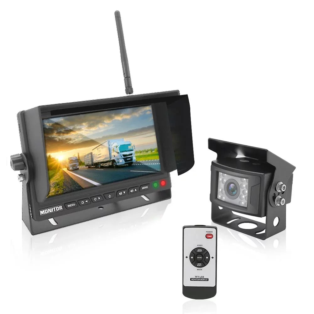 PYLE PLCMTR78WIR - 2.4Ghz Vehicle Camera & Video Monitor Sizeystem with Wireless Video Transmission, Waterproof Rated Cam, Night Vision, 7?? -inch Display (for Bus, Truck, Trailer, Van)