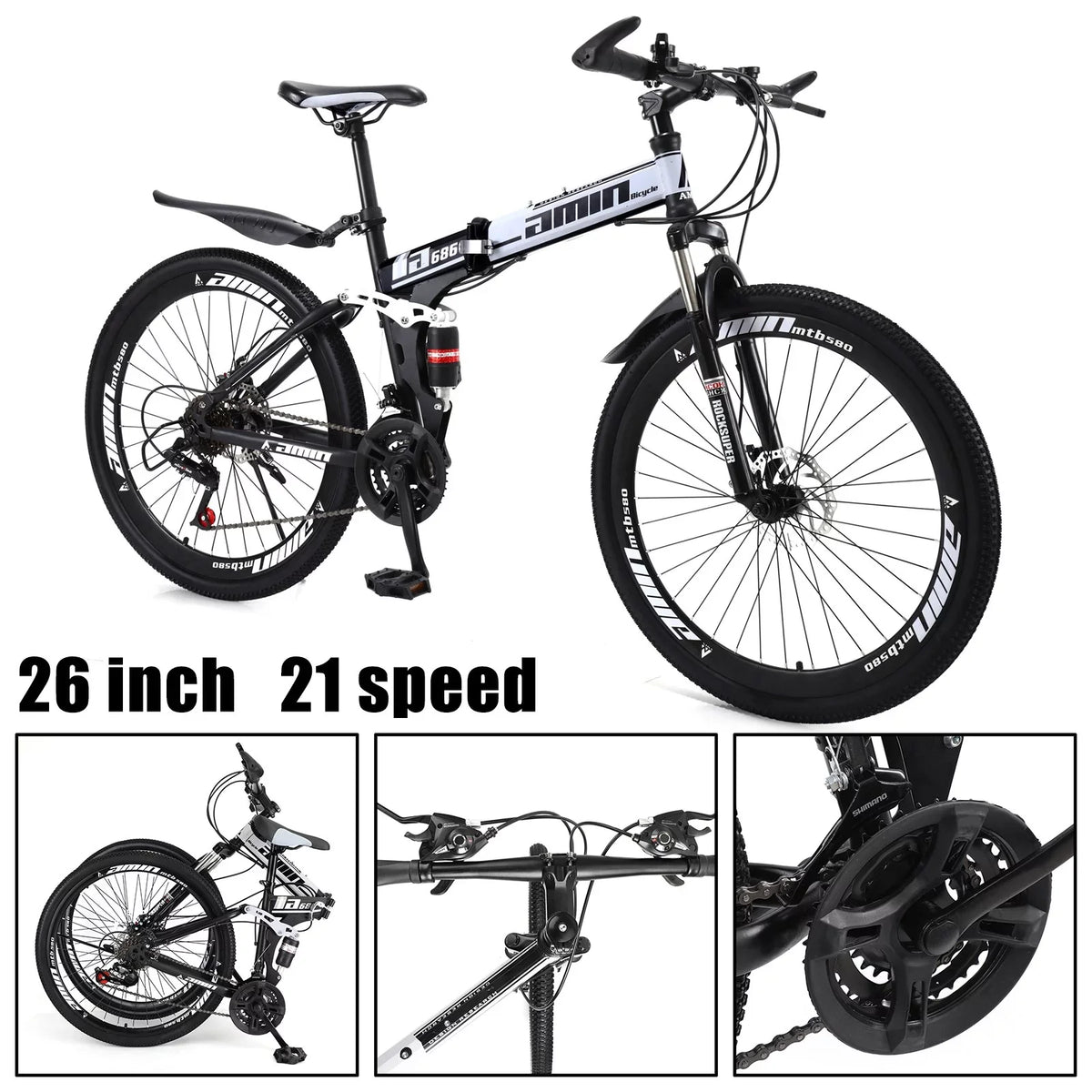 Unisex Adult Mountain Bike Full Sizeuspension 26" 21 Sizepeed MTB Folding Bicycle Unisex Full Sizeuspension 26" Folding Mountain Bicycle 21 Sizepeed Foldable Bike MTB