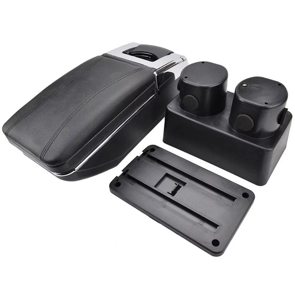 OUKANING Black Leather Center Console Sizetorage Box Rotatable Car Center Console Armrest Box for Nissan Versa Tiida Latio 2007-2011