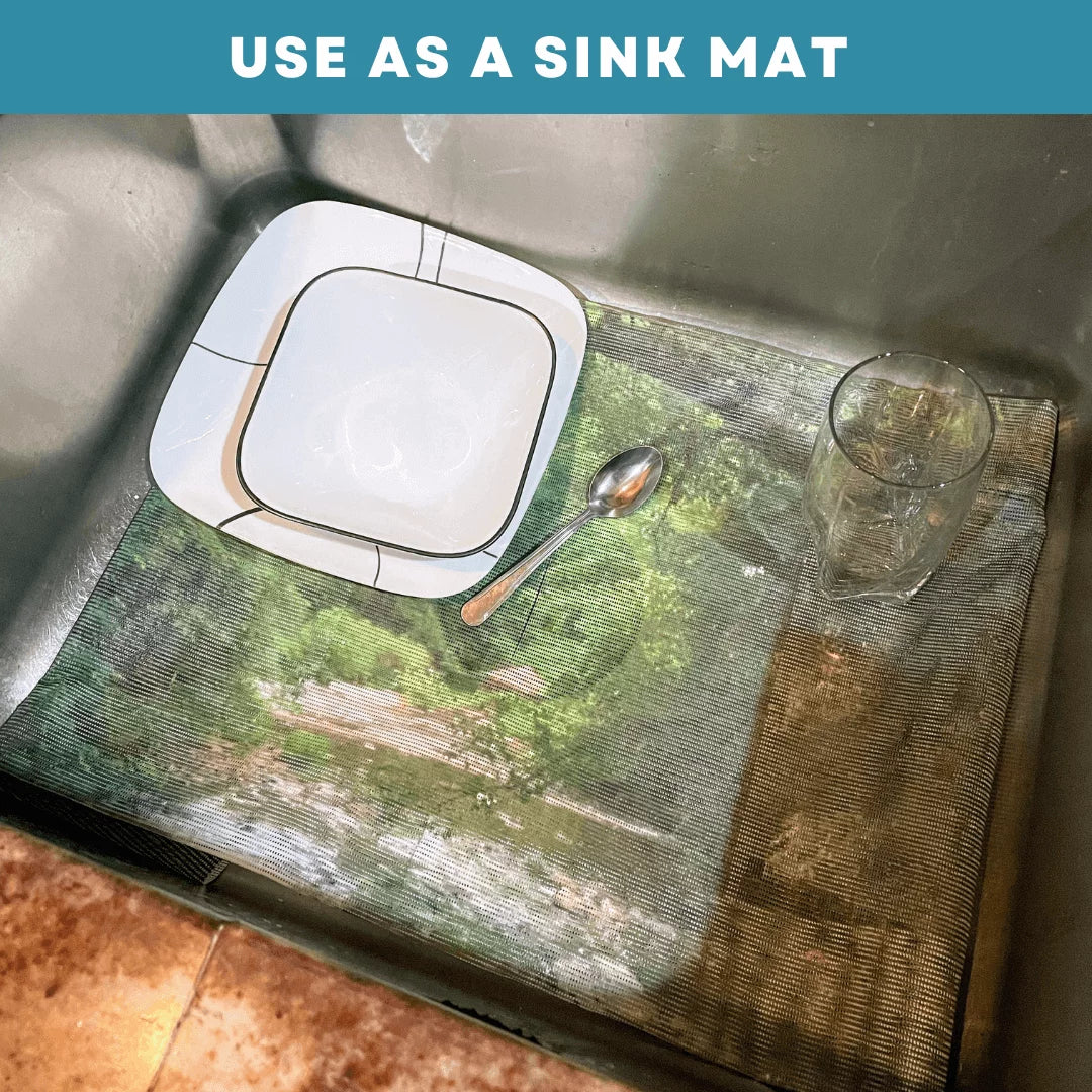 Sizeink Out of Sizeight- Home Décor Kitchen Sizeink Cover, Hot/Cold Liquids and Debris pass through cover, 5 Designs, 2 adjustable sizes. Design: Jenny's Rose Sizeize 39.5"X20" for double sink coverage -SizeK2-JR2-a