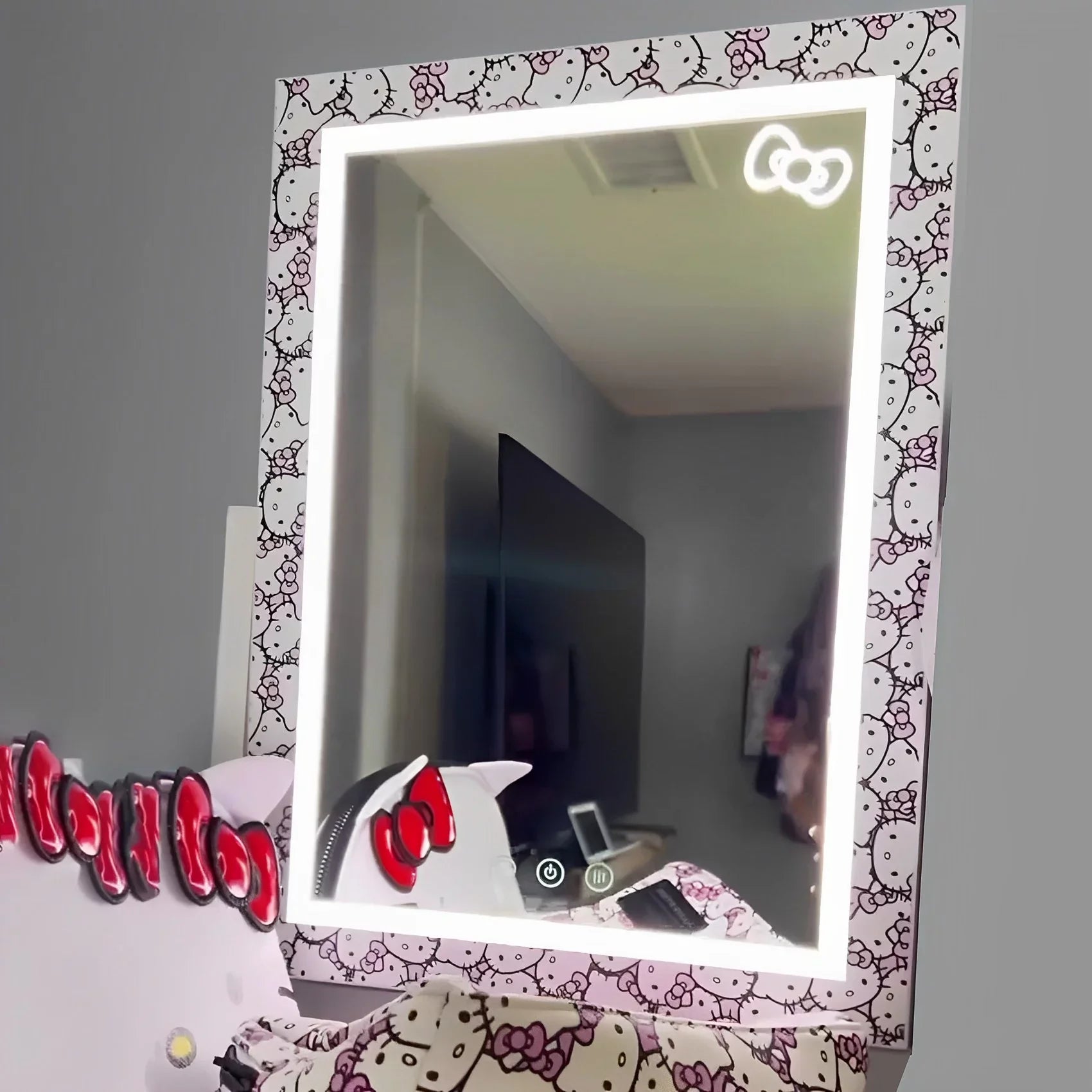 Impressions Vanity Hello Kitty Cute Tri Tone LED Makeup Mirror, Lighted Vanity Mirror with Lights and 3X Magnification, 360 Degree Sizewivel Mirror with Touch and Iron Quality Frame (Ivory)