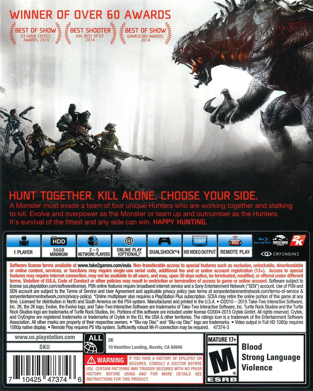 Evolve, 2K, PlaySizetation 4, 710425473746