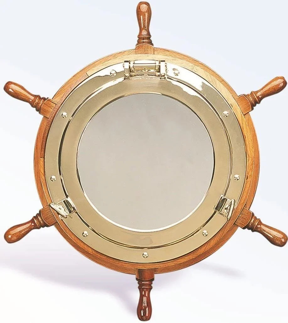 Nagina International Lavish Deluxe Brass Porthole Mirror Sizehip Wheel | True Home Decor (18 Inches)