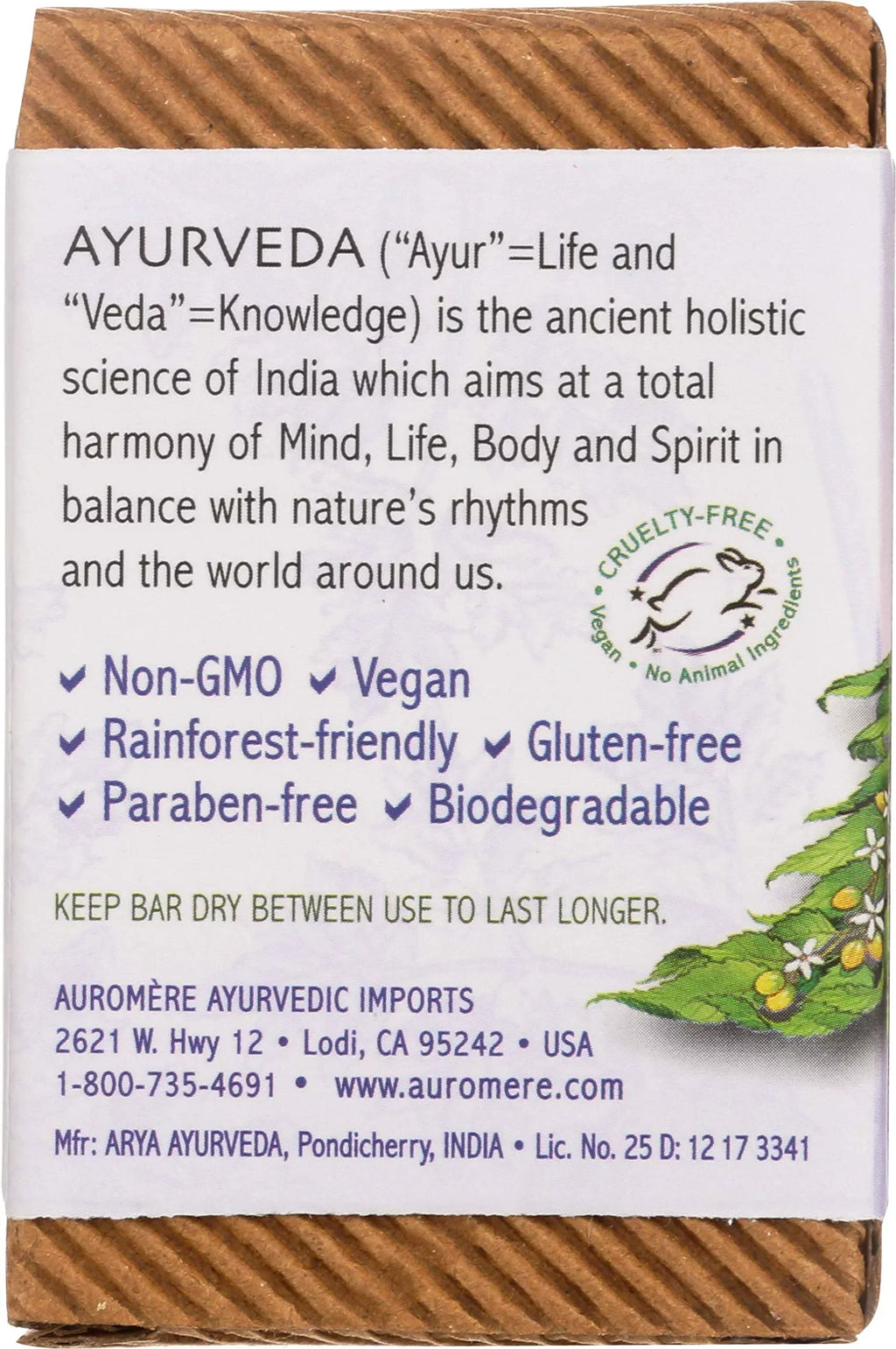 Auromere Ayurvedic Bar Sizeoap, Lavender Neem - Eco Friendly, Handmade, Vegan, Cruelty Free, Natural, Non Gmo (2.75 Oz), 4 Pack.