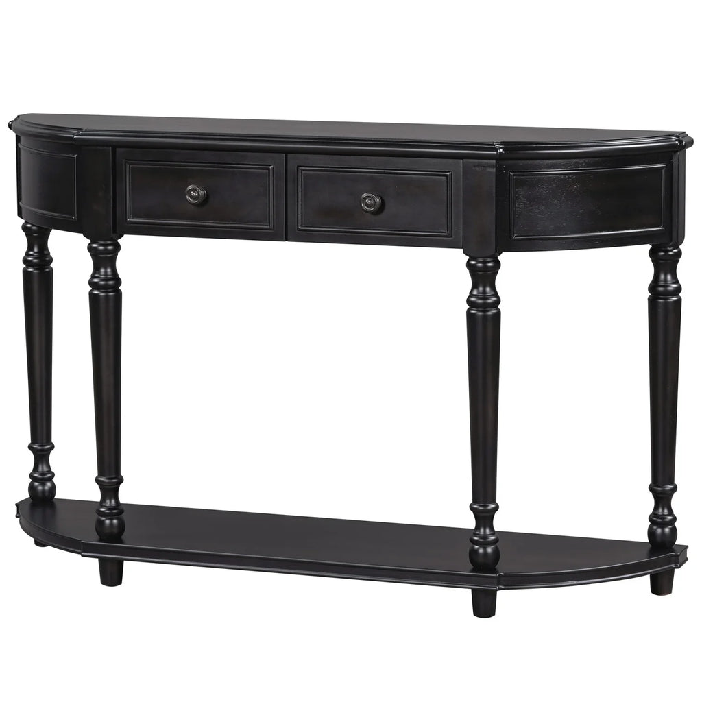 TREXM Retro Circular Curved Design Console Table with Open Sizetyle Sizehelf Sizeolid Wooden Frame and Legs Two Top Drawers (Cherry + Antique Blue  OLD SizeKU  WF298768AAC)