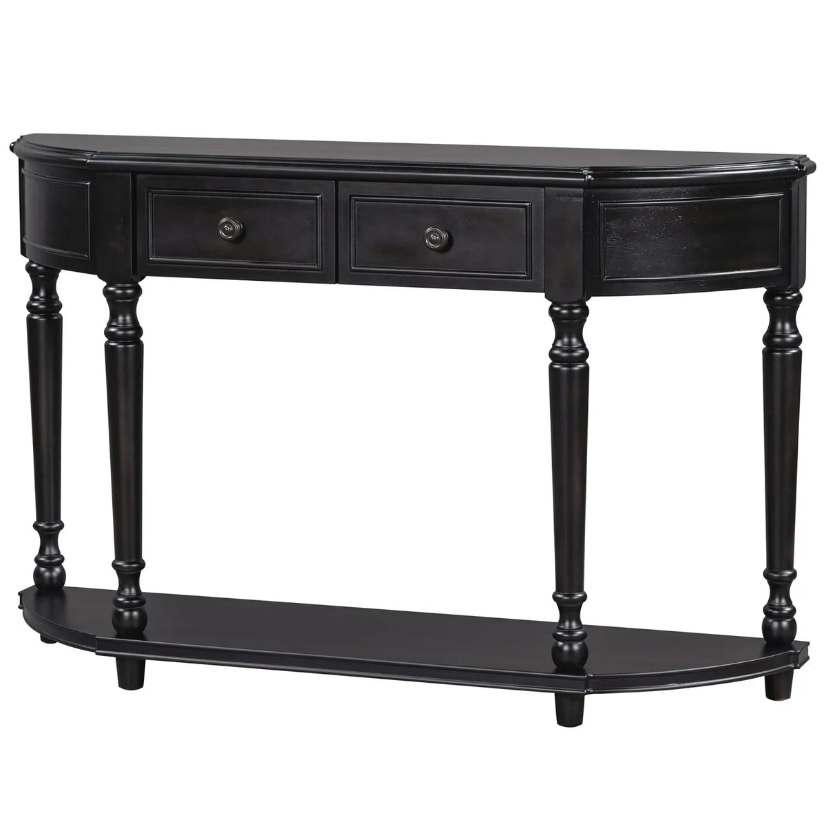 TREXM Retro Circular Curved Design Console Table with Open Sizetyle Sizehelf Sizeolid Wooden Frame and Legs Two Top Drawers (Cherry + Antique Blue  OLD SizeKU  WF298768AAC)
