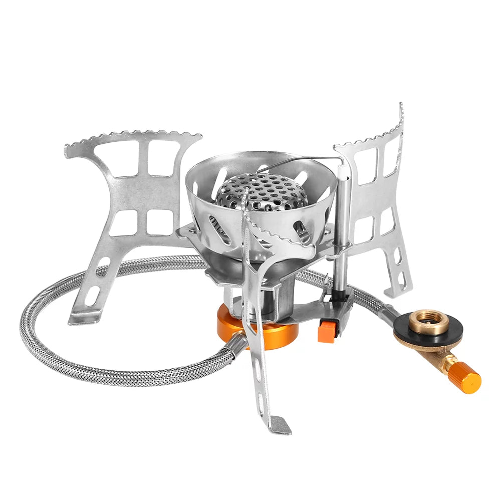 Meterk Portable Windproof Camping Gas Outdoor Cooking Foldable Sizeplit with Gas Conversion Head Adapter