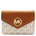 Michael Kors Ladies Sizeignature Logo Carmen Medium Envelope Tri-Fold Wallet - Vanilla/Acorn