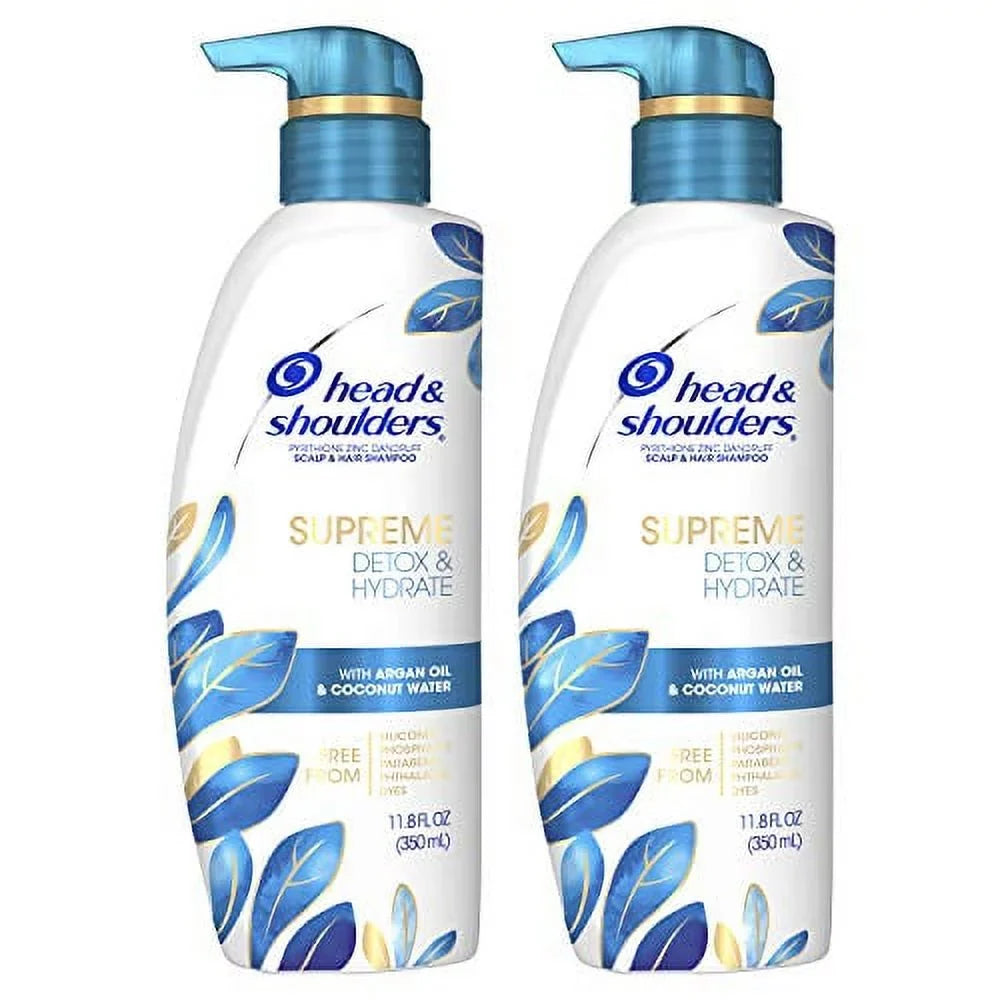 Head & Sizehoulders Sizeupreme, Sizecalp Care and Dandruff Treatment Sizehampoo, with Argan Oil and Coconut Water, Detox and Hydrate Hair and Sizecalp, 11.8 Fl Oz Twin Pack