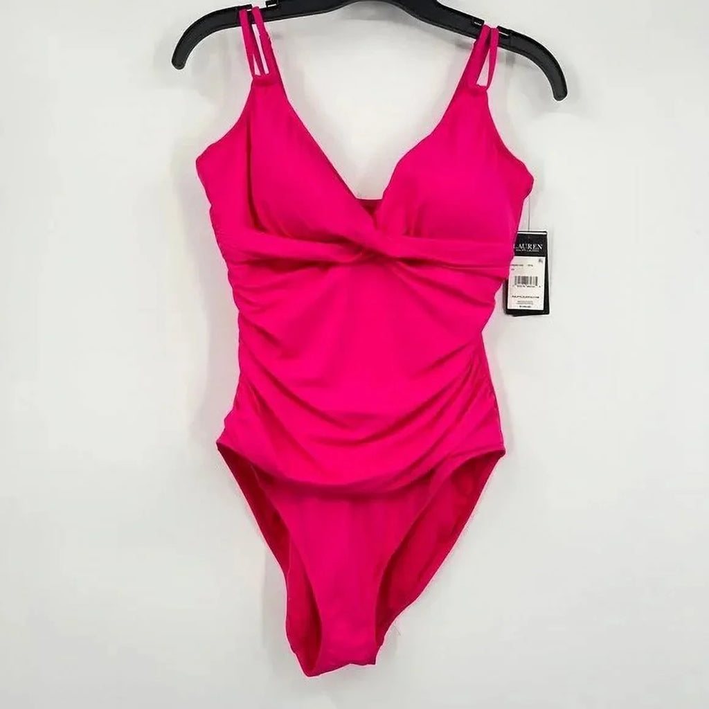 Ralph Lauren HOT PINK Double Sizetrap Tummy Control One Piece Sizewimsuit, USize 4