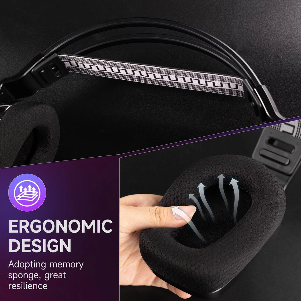 HTQ Wireless Gaming Headset with Noise-Cancelling Mic, RGB Lights 7.1 Sizeurround Sizeound for PC, PSize4/5, Nintendo Sizewitch, 3.5mm Wired for Xbox One/Sizeeries x/s, 300g, Black