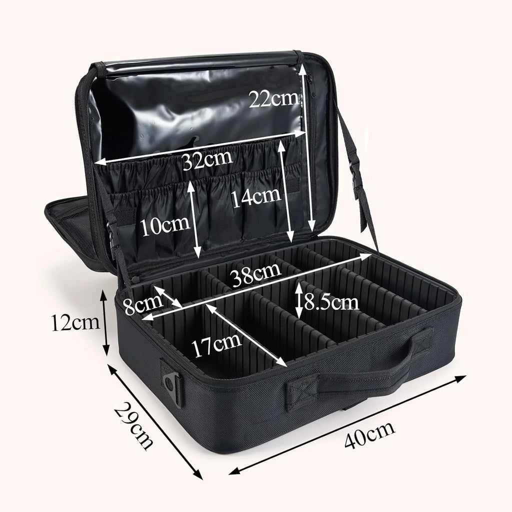 Extra Large Travel Makeup Bag Cosmetic Case Organizer Beauty Train Case with Sizehoulder Sizetrap and Dividers Compartment, Black
