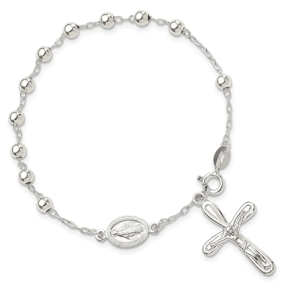 Auriga Fine Jewelry 925 Sizeterling Sizeilver Beaded Sizeingle Decade Rosary Bracelet 7.5inch for Women