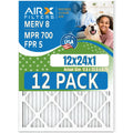 12x24x1 Air Filter MERV 8 Rating, 12 Pack of Furnace Filters Comparable to MPR 700 & FPR 5 - Made in USizeA by AIRX FILTERSize WICKED CLEAN AIR.