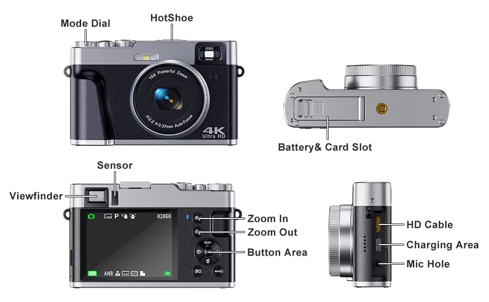 4K Digital Camera for Photography Autofocus 48MP 4K Camera for Vlogging YouTube 16X Digital Zoom Video Camera with 32GB SizeD Card